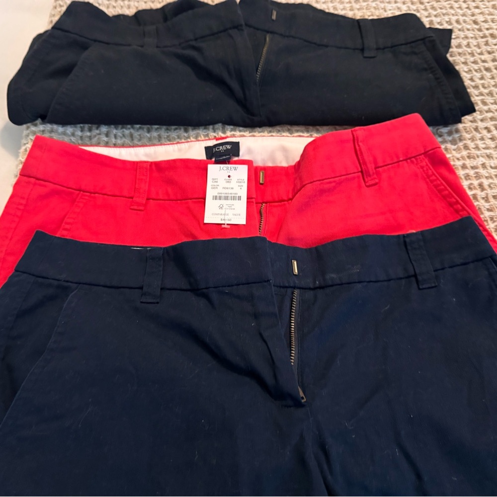 J. Crew Red and Navy Trousers Trio